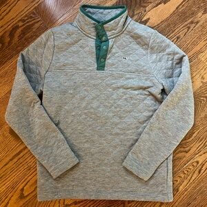 Boys Vineyard Vines Gray Quilted Pullover with Green Accents size Large